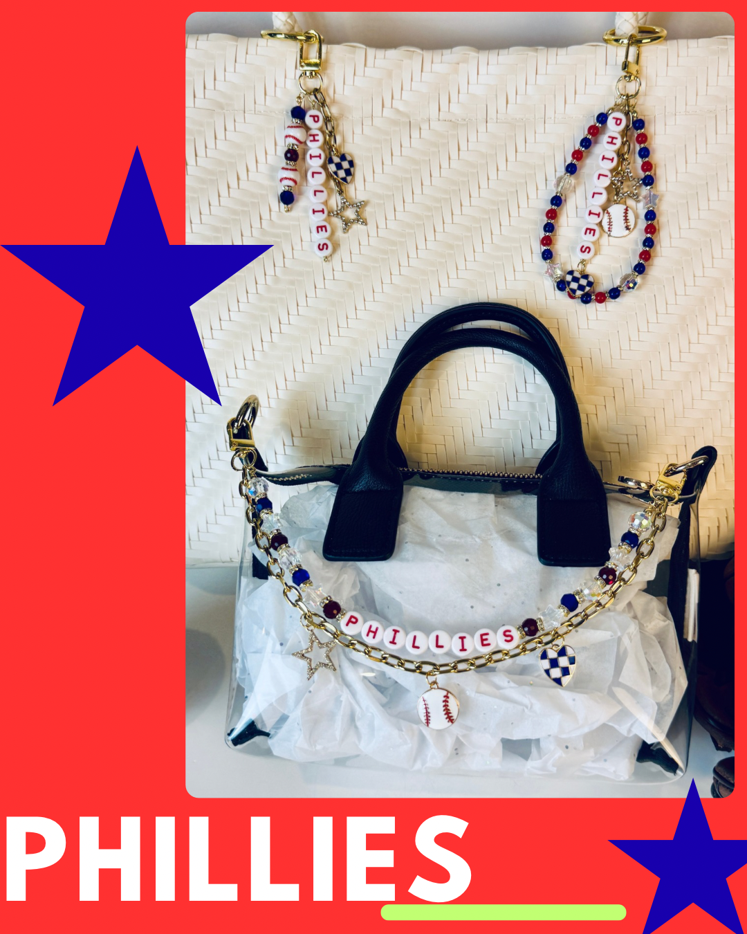 Phillies Bag Charm | Baseball Keychain Zipper Pull | Baseball Fan Gift | Choose Your Team & Size | Handmade Sports Accessory