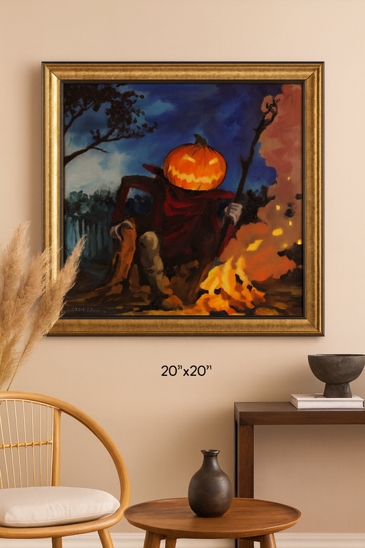 Halloween Pumpkin Original Oil Painting or Giclée Print: Fall Decor, Spooky Wall Art