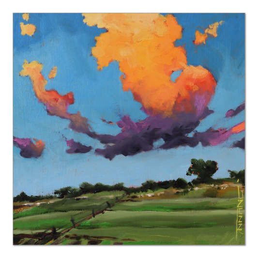 Up The Hill, Fine Art Giclée Print by J. Nunn, Colorful Cloud Landscape, Oil Painting Reproduction, Museum Quality Wall Art