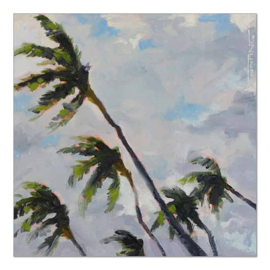 Palm Trees, Cloudy Day, Fine Art Giclée Print or Original by J. Nunn, Coastal Palm Landscape, Oil Painting, Beach Wall Art