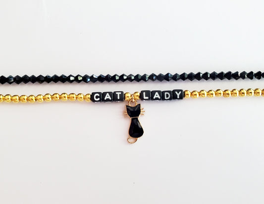 Cat Lover Black & Gold Bracelet Set