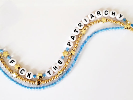 F the Patriarchy Bracelet – Bold Feminist Jewelry with Star Accents, Stretchy Beaded Bracelet, Rebellion Gift for Her