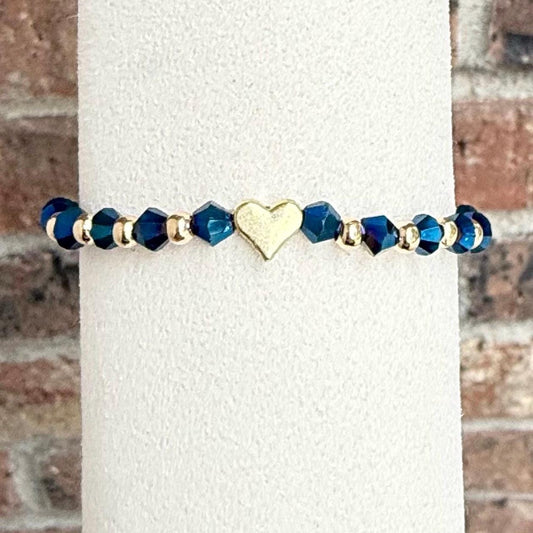 Blue Friendship Bracelet – Crystal Beaded Bracelet with 14k Gold Plated Accents, Handmade Secret Message Jewelry