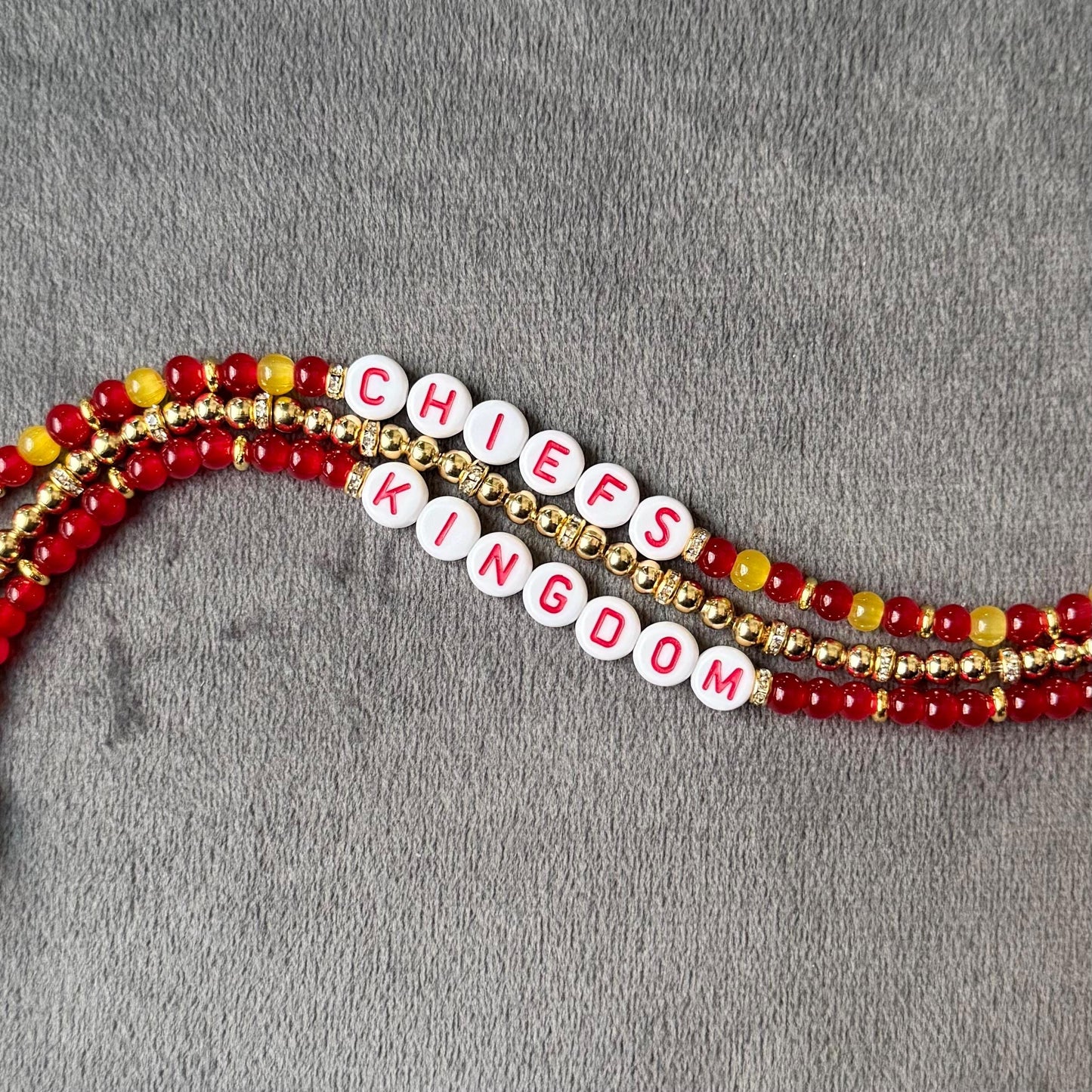 Chiefs Kingdom Bracelet Stack – 3-Piece Red and Gold Beaded Set, KC Football Jewelry, Super Bowl Champs Gift, Game Day Accessories