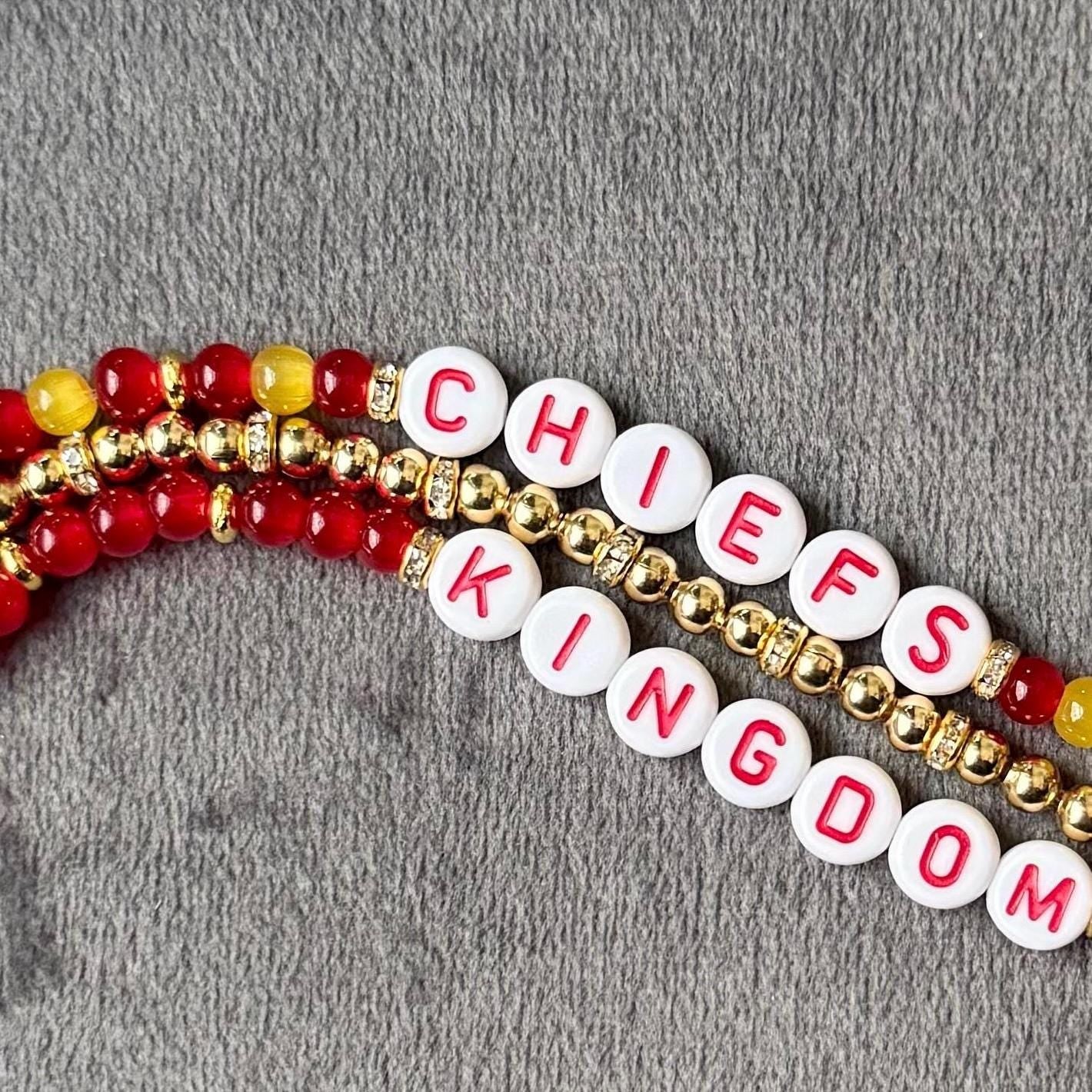 Chiefs Kingdom Bracelet Stack – 3-Piece Red and Gold Beaded Set, KC Football Jewelry, Super Bowl Champs Gift, Game Day Accessories