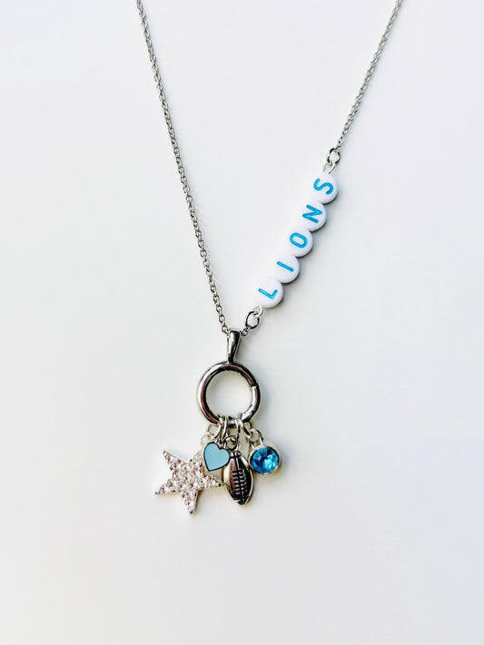 Detroit Football Charm Necklace – Custom Name or Number, Handmade Game Day Jewelry for Football Fans