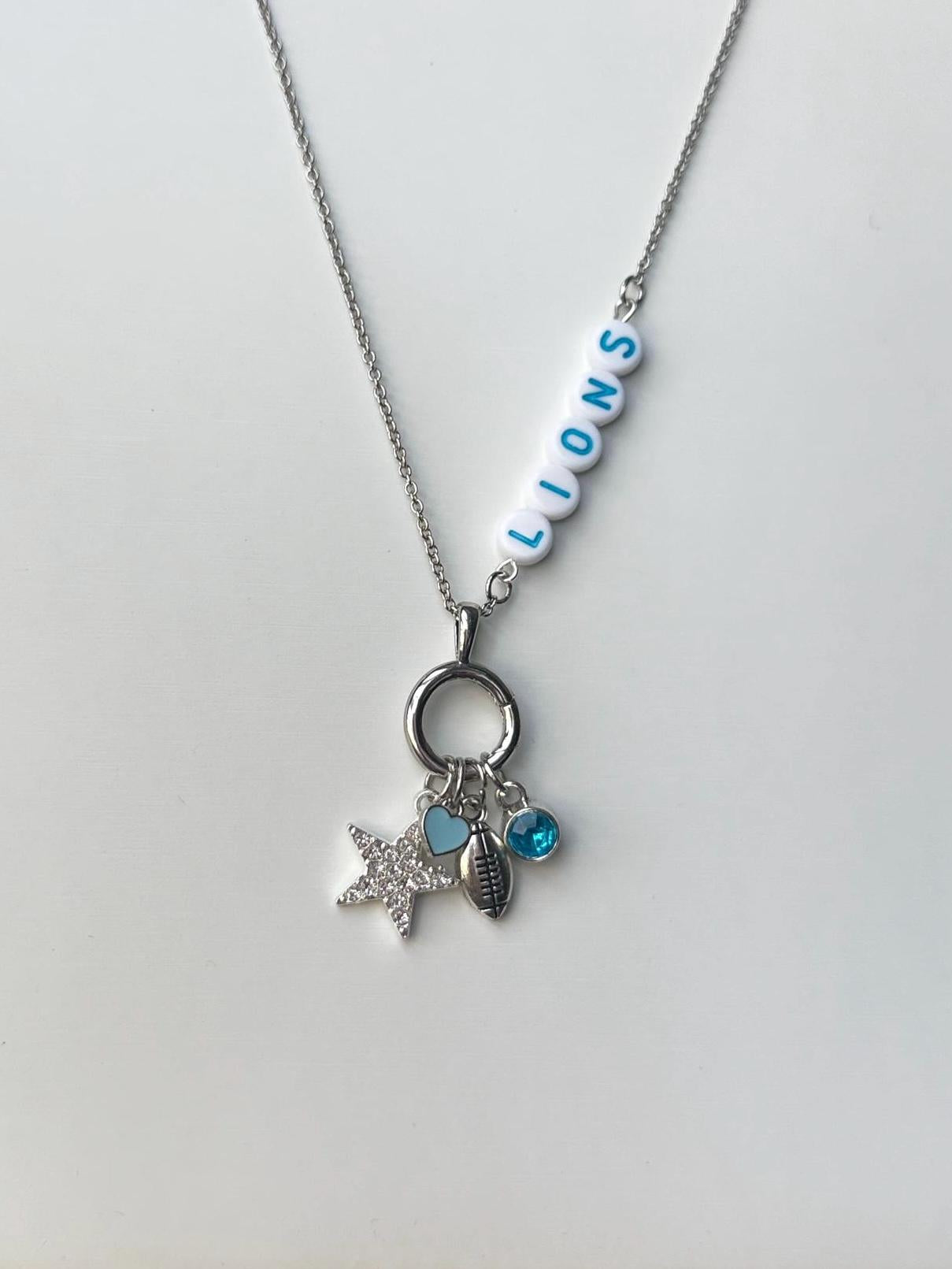 Detroit Football Charm Necklace – Custom Name or Number, Handmade Game Day Jewelry for Football Fans