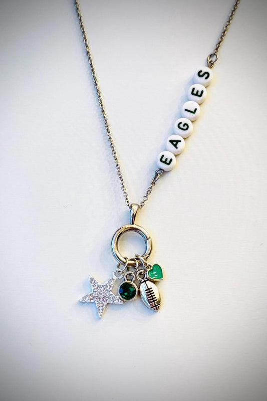 Philadelphia Eagles Football Charm Necklace – Customizable Game Day Jewelry, Handmade Fan Gift, Personalized Name or Number Necklace