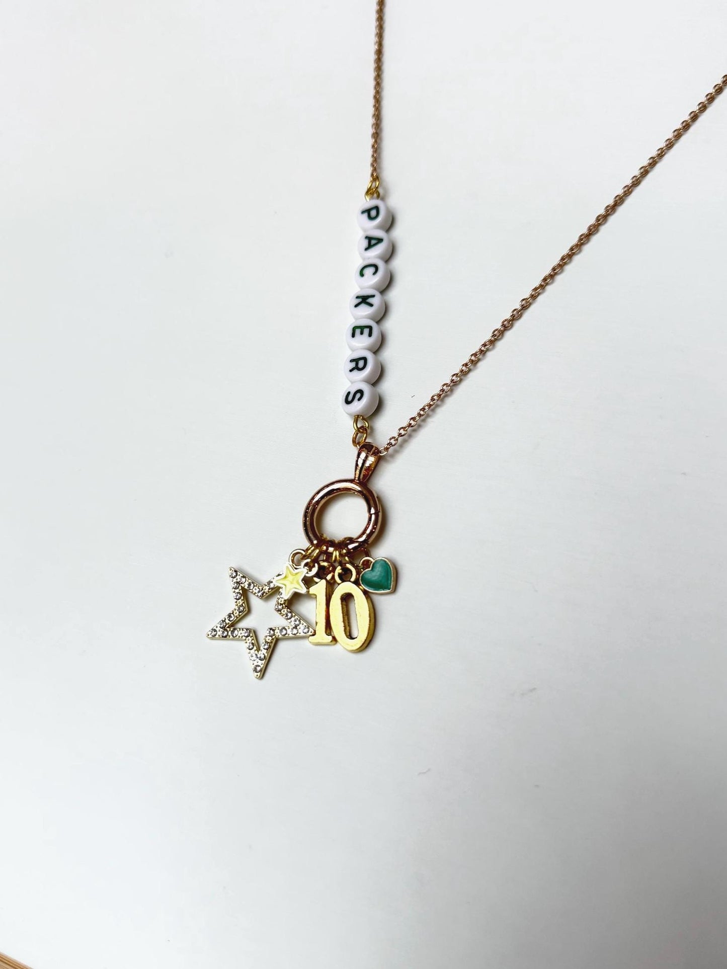 Packers Football Charm Necklace – Custom Game Day Jewelry with Name or Number, Handmade Fan Gift