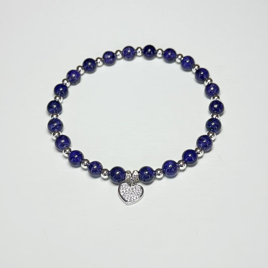Purple Charoite Bracelet with Heart Charm – Natural Stone Beaded Bracelet for Transformation, Handmade Gift for Her