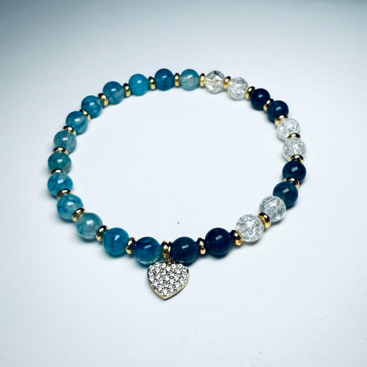 Alignment Blue Gemstone Bracelet – Handmade Beaded Bracelet with Heart Charm, Made to Order Inspirational Jewelry