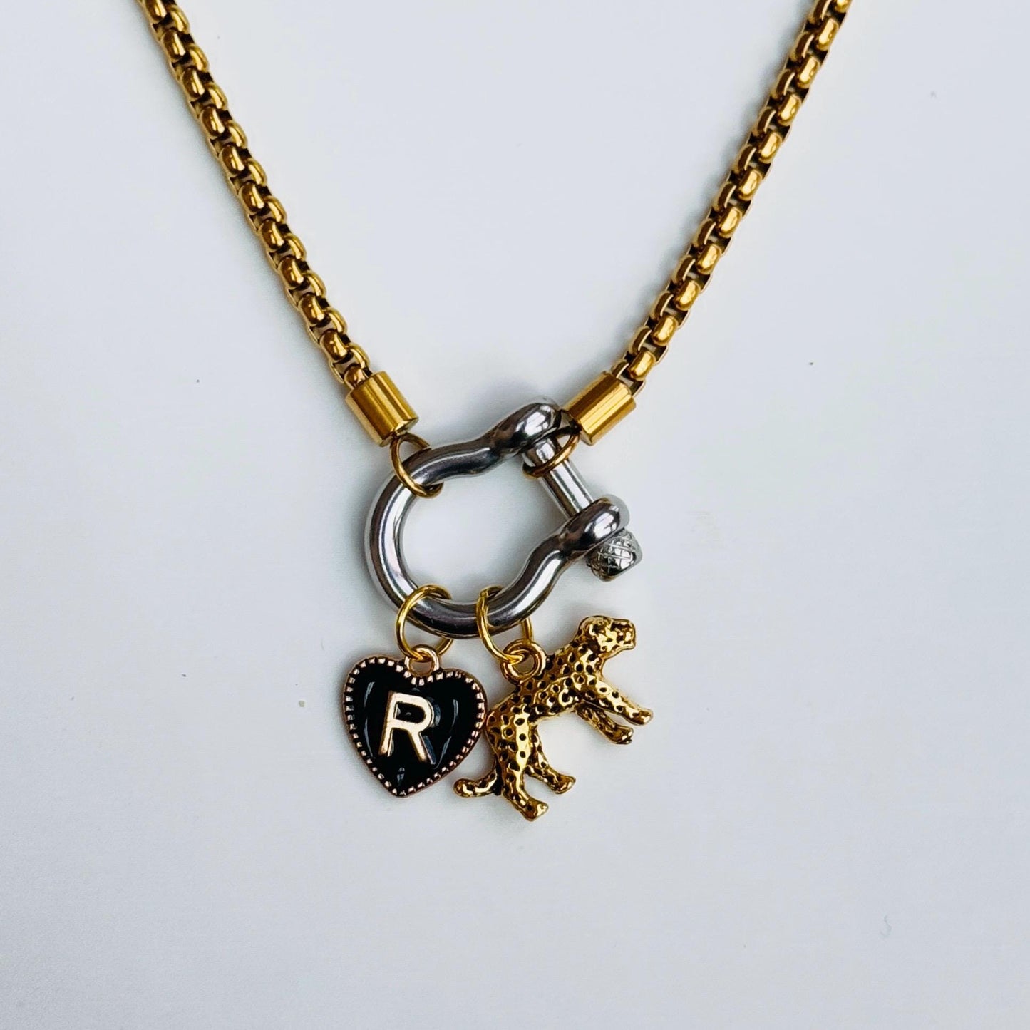 Chunky Mixed Metal Charm Necklace – Unique Handmade Statement Necklace, Trendy Boho Jewelry Gift for Her