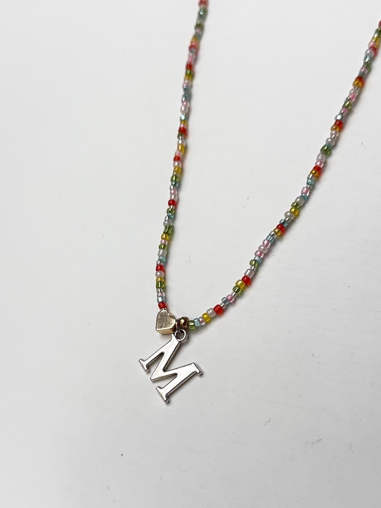 Beaded Initial Charm Necklace