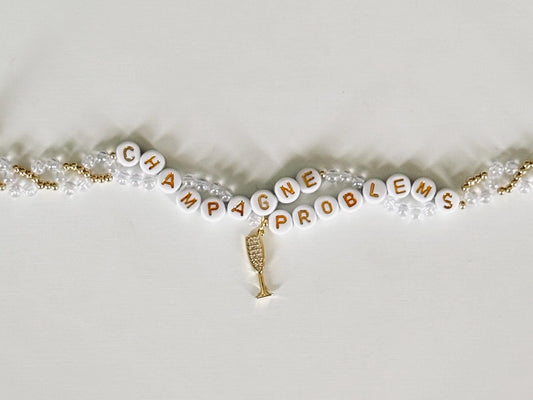 Champagne Problems Bracelet – Double Layer Beaded Friendship Bracelet with Charm, Eras-Inspired Handmade Gift