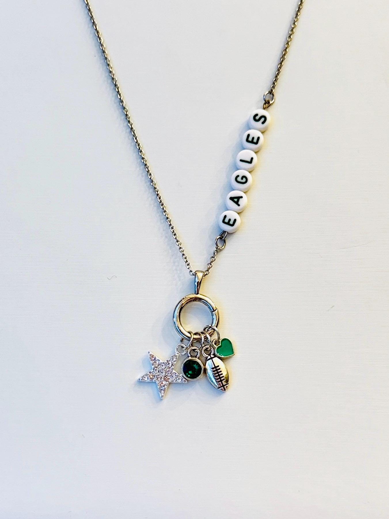 Philadelphia Eagles Football Charm Necklace – Customizable Game Day Jewelry, Handmade Fan Gift, Personalized Name or Number Necklace