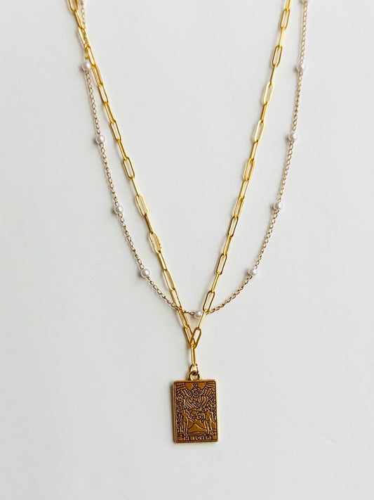Dainty Tarot Card Necklace – Minimalist Tarot Charm with Crystal Pendant, Spiritual Jewelry, Handmade Gift