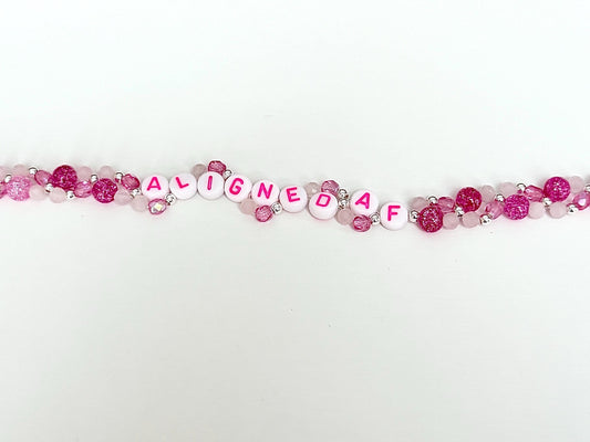 Aligned AF Bracelet – Rose Quartz & Fuchsia Beaded Stretch Bracelet, Manifestation Jewelry, Handmade Spiritual Gift