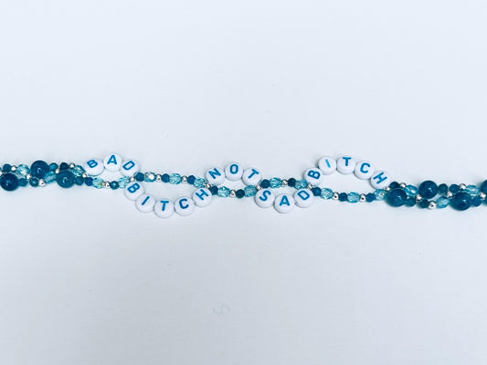 Be a Bad Bitch, Not a Sad Bitch Bracelet – Aquamarine & Silver Double Layer Bracelet, Affirmation Jewelry, Handmade Gift