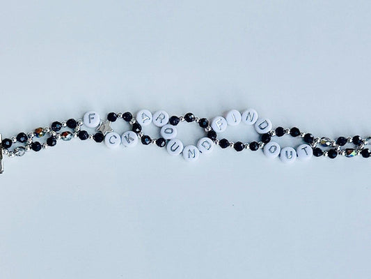 F*ck Around & Find Out Bracelet – Double Layer Blue Sandstone Beaded Bracelet, Energy Healing Statement Jewelry