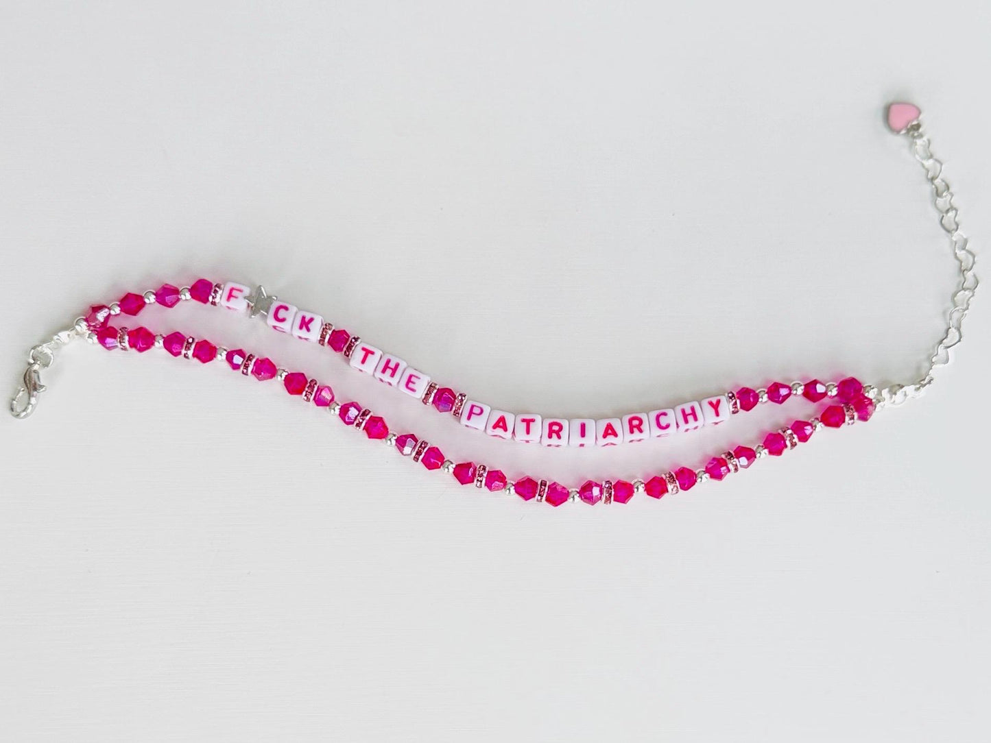 F*ck The Patriarchy, Hot Pink and Silver Double Layer Bracelet with Lobster Clasp