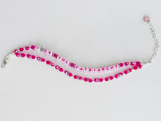 F*ck The Patriarchy, Hot Pink and Silver Double Layer Bracelet with Lobster Clasp