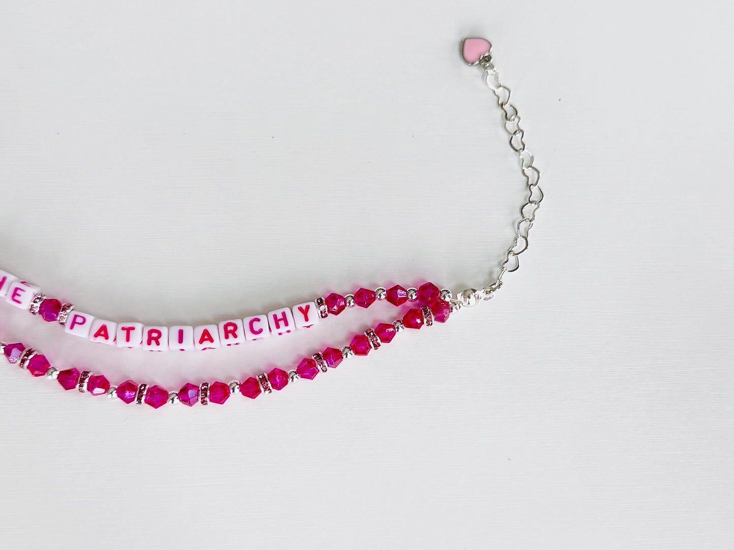 F*ck The Patriarchy, Hot Pink and Silver Double Layer Bracelet with Lobster Clasp