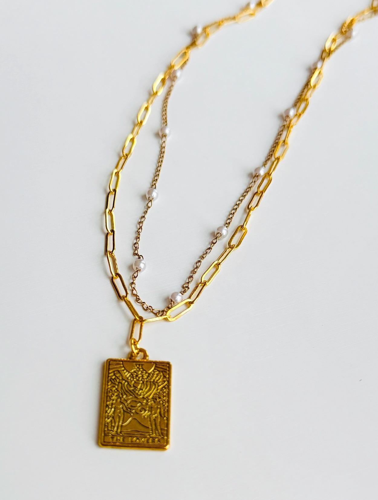 Dainty Tarot Card Necklace – Minimalist Tarot Charm with Crystal Pendant, Spiritual Jewelry, Handmade Gift