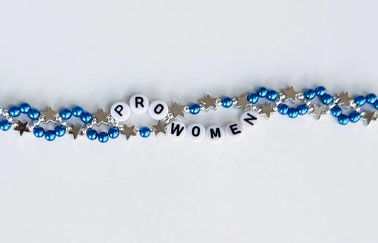 Pro Women Bracelet – Double Layer Blue and Silver Beaded Bracelet, Feminist Jewelry, Handmade Statement Gift