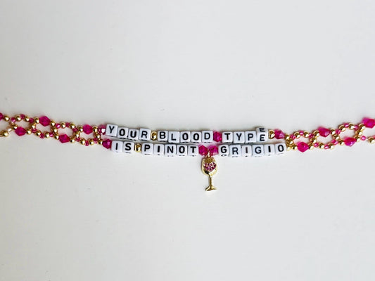 Your Blood Type is Pinot Grigio Bracelet – Double Layer Beaded Bracelet, Bravo TV Inspired Jewelry, Funny Gift for Wine Lovers