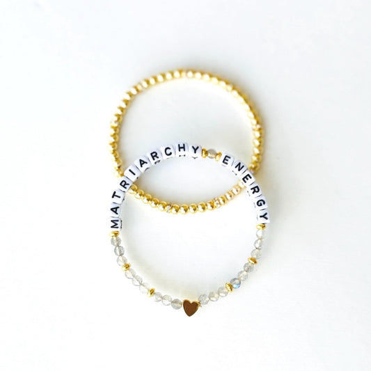 Matriarchy Energy Bracelet Stack – Labradorite & Gold Beaded Set for Intuition and Power, Handmade Inspirational Jewelry
