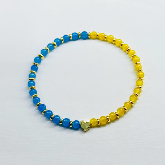 Ukraine Support Bracelet – Blue and Yellow Stretchy Beaded Bracelet, Handmade Awareness Jewelry, Humanitarian Gift