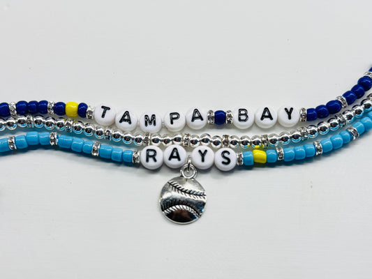Tampa Bay Baseball Stack - Navy, Yellow & Silver-Plated Charm Bracelets