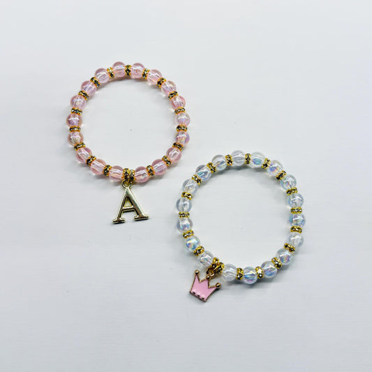 Bubble Bead Charm Bracelet Set – Personalized Kids Bracelet with Initial Charm, Colorful Beaded Gift for Children