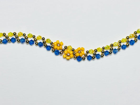 Sunflower Ukraine Support Bracelet – Blue and Yellow Stretch Beaded Bracelet, Handmade Humanitarian Jewelry Gift