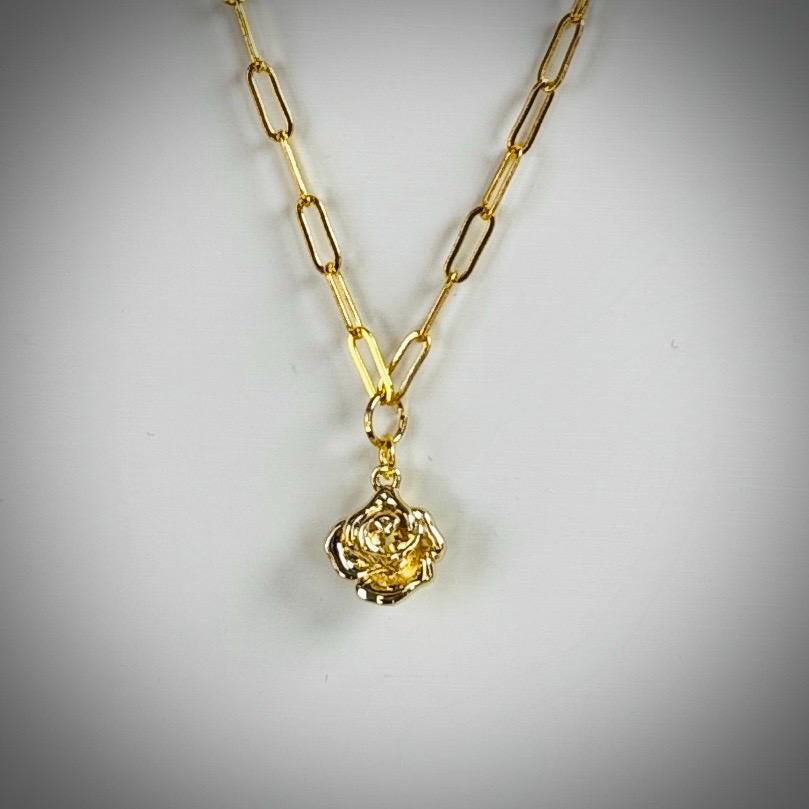 Rose Pendant & Initial Charm Necklace