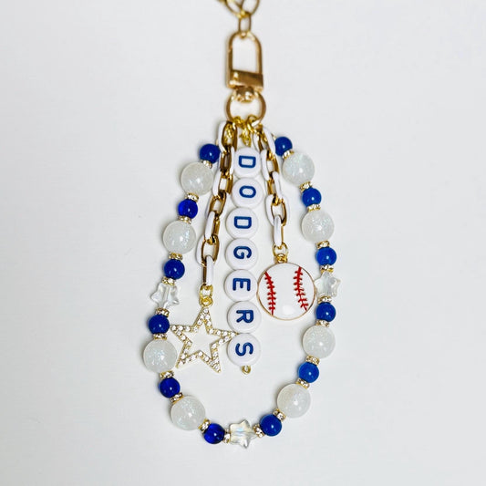 Dodgers Baseball Bag Charm – Beaded Keychain for Baseball Fans, Gift for Her, Game Day Purse Accessory