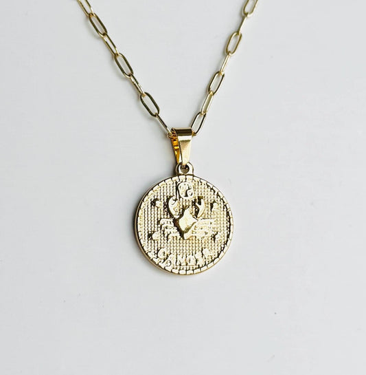 Zodiac Coin Pendant Necklace – Personalized Astrology Jewelry, Custom Star Sign Charm, Gift for Her