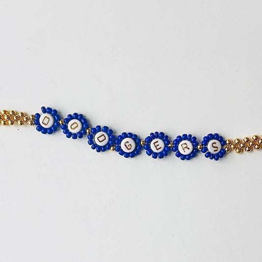 Dodgers-Inspired Woven Baseball Bracelet – Blue and Gold Clasp Bracelet, Unisex Game Day Jewelry Gift