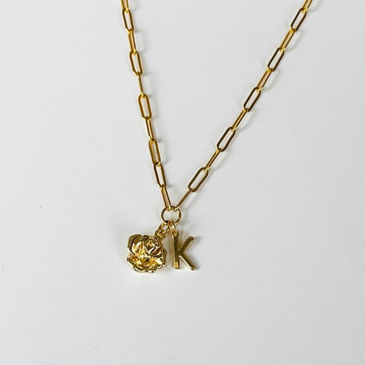 Rose Pendant & Initial Charm Necklace