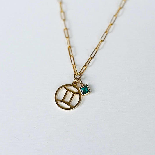 Personalized Zodiac Pendant Necklace with Birthstone Charm – Custom Astrology Jewelry in Gold or Silver