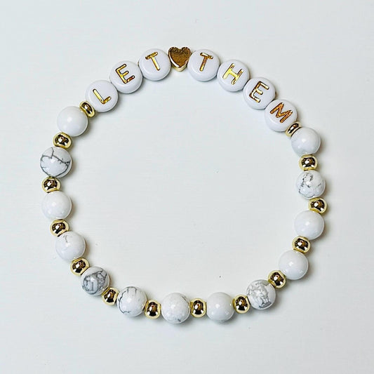Let Them - Pink Imperial Jasper or White Howlite Stretch Bracelet with Gold or Silver Accent