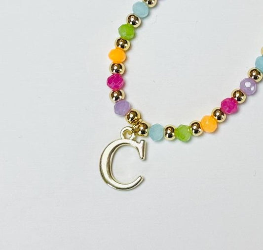 Multicolor Initial Necklace with Gold Accents and Gold Letter Charm