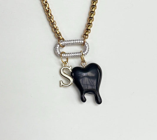 Statement Mixed Metal Charm Necklace – Bold Trendy Boho Jewelry, Chunky Chain with 18K Gold Plated Charms, Handmade Gift