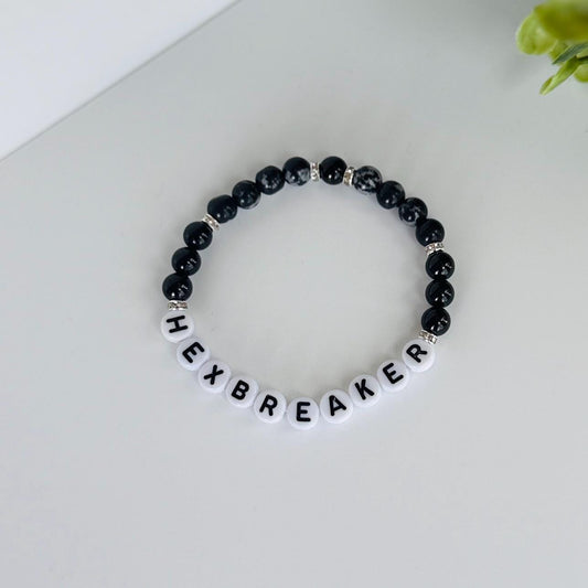 HEXBREAKER Bracelet – Black Tourmaline & Snowflake Obsidian Stretch Bracelet for Energetic Protection & Power