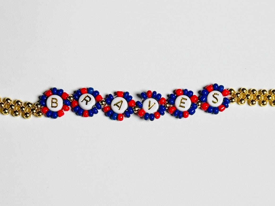 Braves Baseball Circle Bracelet – Navy, Red & Gold Plated Handmade Fan Jewelry, Game Day Gift for Her or Unisex Wear