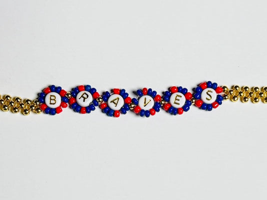 Braves Baseball Circle Bracelet – Navy, Red & Gold Plated Handmade Fan Jewelry, Game Day Gift for Her or Unisex Wear