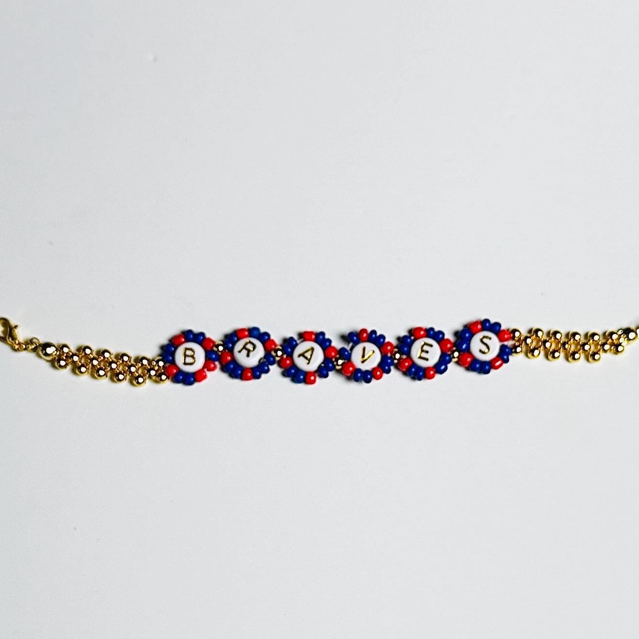 Braves Baseball Circle Bracelet – Navy, Red & Gold Plated Handmade Fan Jewelry, Game Day Gift for Her or Unisex Wear