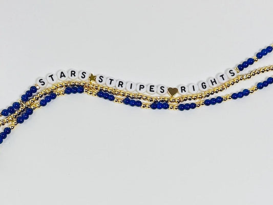 Stars Stripes Rights Bracelet Stack – 3-Piece Handmade Beaded Set, Patriotic Protest Jewelry, Human Rights Gift