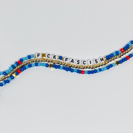 F*ck Fascism Bracelet Stack – 3-Piece Beaded Set, Patriotic Protest Jewelry, Handmade Human Rights Gift, Made to Order in Multiple Sizes