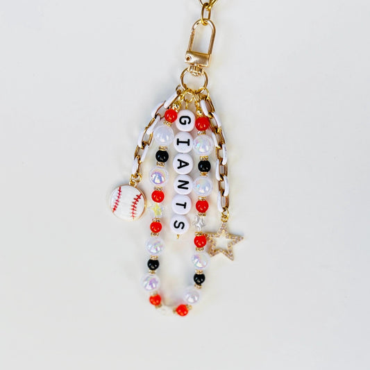 Giants Baseball Bag Charm – Handmade Beaded Keychain with Star Charms, Fan Gift, Sports Accessory or Backpack Zipper Pull